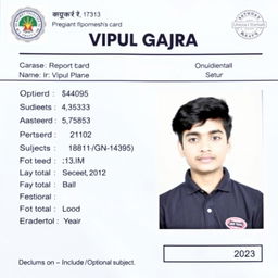 Create an academic report card for a student named Vipul Gajra