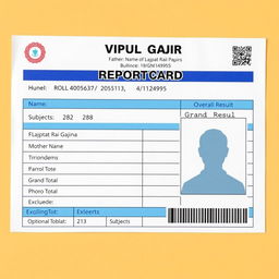 Create an academic report card for a student named Vipul Gajra