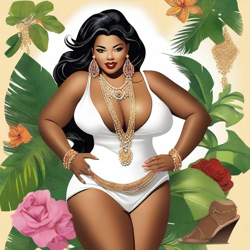 This is a high-quality digital illustration of a voluptuous, sexy Cuban woman