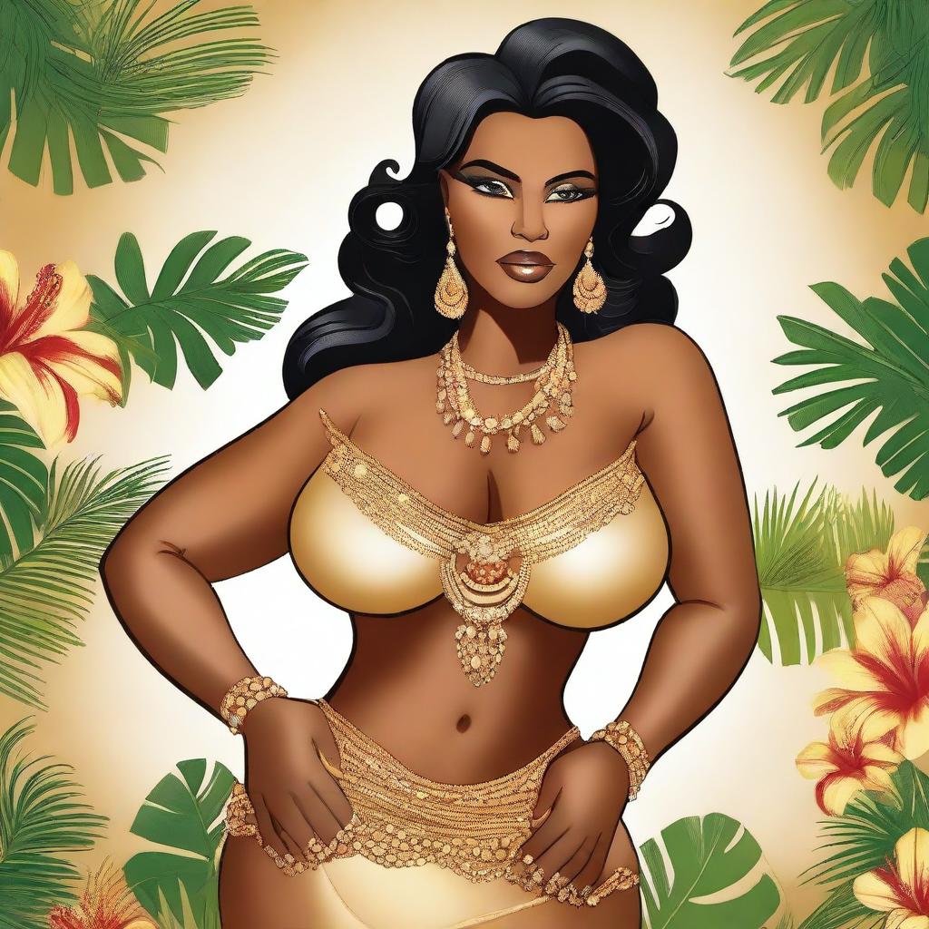 This is a high-quality digital illustration of a voluptuous, sexy Cuban woman