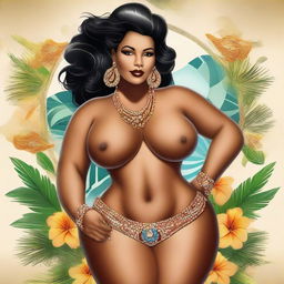 This is a high-quality digital illustration of a voluptuous, sexy Cuban woman