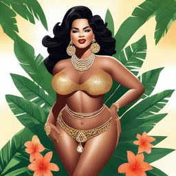 This is a high-quality digital illustration of a voluptuous, sexy Cuban woman