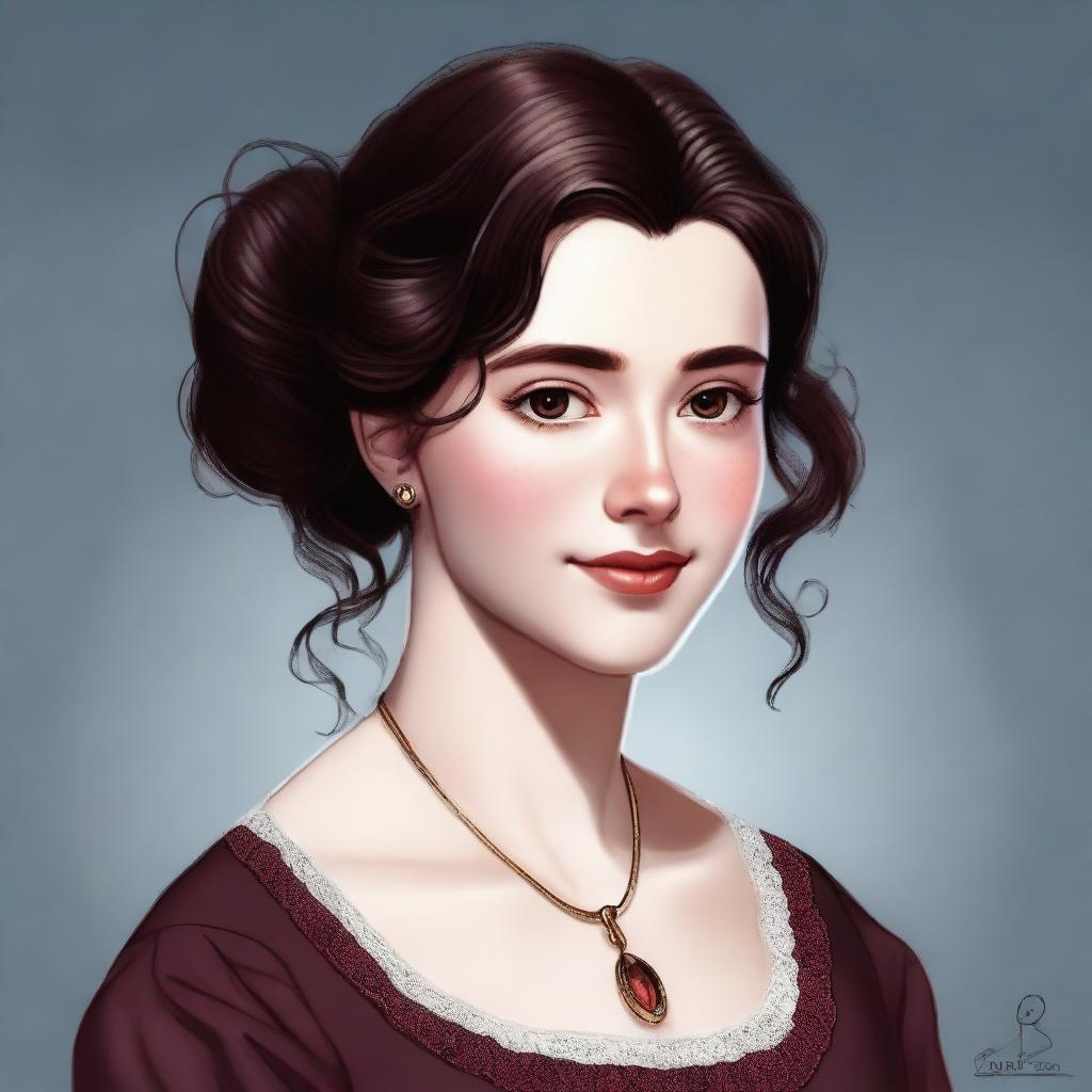 A high-quality digital portrait of a young, twenty-something girl from the Regency era