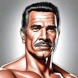 This is a high-quality digital illustration of a slim, handsome middle-aged man of Puerto Rican descent