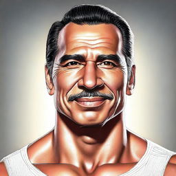 This is a high-quality digital illustration of a slim, handsome middle-aged man of Puerto Rican descent