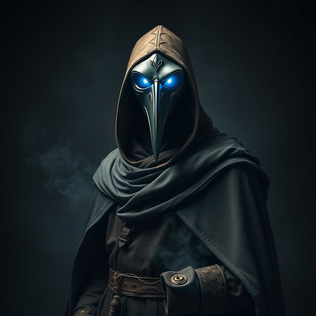 A striking portrait of a Plague Doctor, depicted as a savior figure