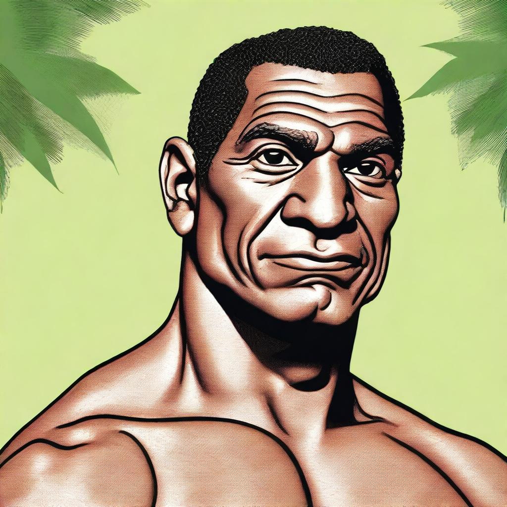 This is a high-quality digital illustration of a slim, handsome middle-aged man of Puerto Rican descent