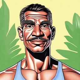 This is a high-quality digital illustration of a slim, handsome middle-aged man of Puerto Rican descent