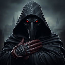 A striking portrait of a Plague Doctor, depicted as a savior figure, showcasing a dramatic and heroic stance