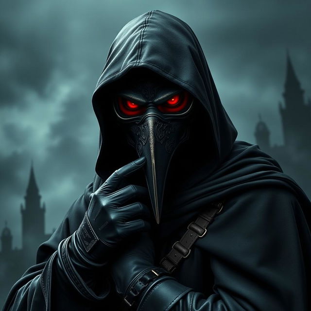 A striking portrait of a Plague Doctor, depicted as a savior figure, showcasing a dramatic and heroic stance