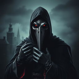 A striking portrait of a Plague Doctor, depicted as a savior figure, showcasing a dramatic and heroic stance