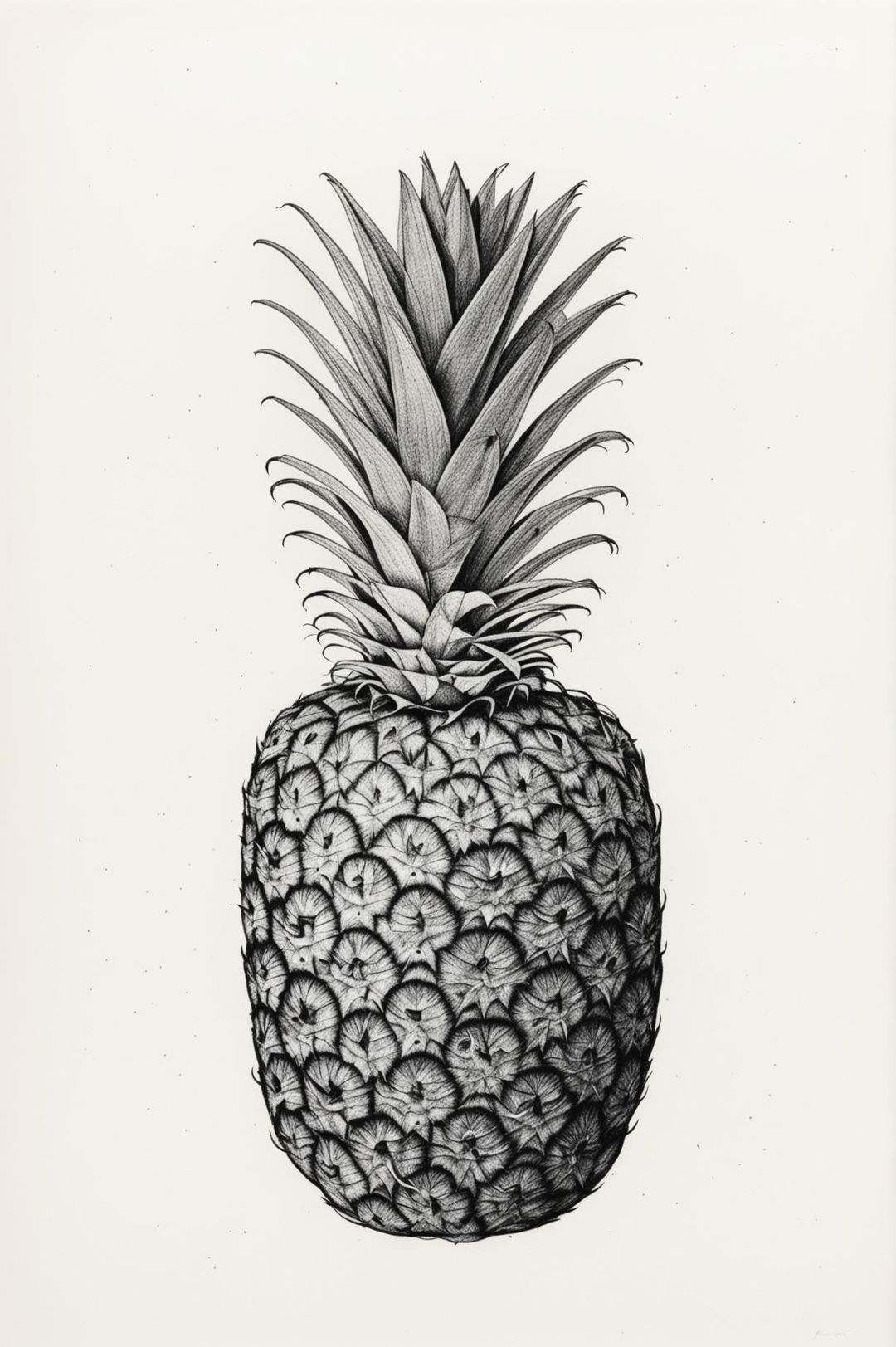 A pencil outline drawing of a pineapple, executed with a minimalist approach