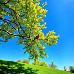 A bright sunny day with a clear blue sky