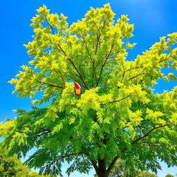A bright sunny day with a clear blue sky