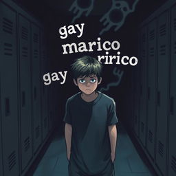 A 14-year-old boy in a dark hallway surrounded by lockers