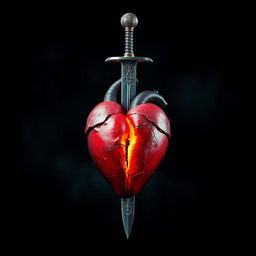 A striking visual of a broken heart impaled by a sword, symbolizing pain and betrayal
