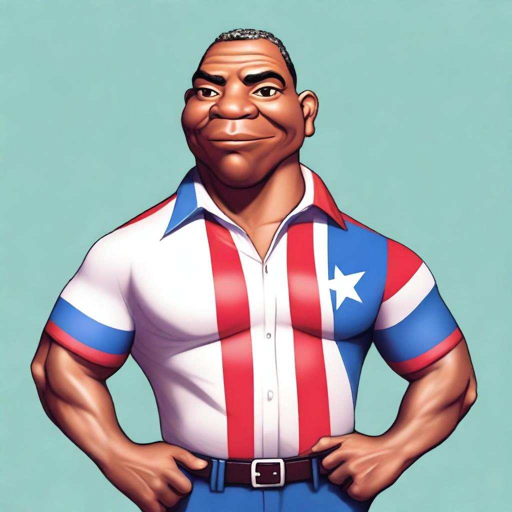 This is a high-quality, full-body digital illustration of a fictional character: a slim, handsome middle-aged man of Puerto Rican descent