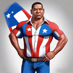 This is a high-quality, full-body digital illustration of a fictional character: a slim, handsome middle-aged man of Puerto Rican descent