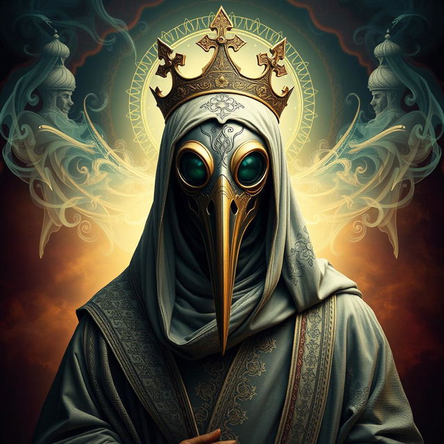 A striking portrait of a Holy Plague Doctor, embodying the essence of a savior figure, dressed in traditional attire that reflects Iranian Muslim culture