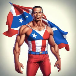 This is a high-quality, full-body digital illustration of a fictional character: a slim, handsome middle-aged man of Puerto Rican descent