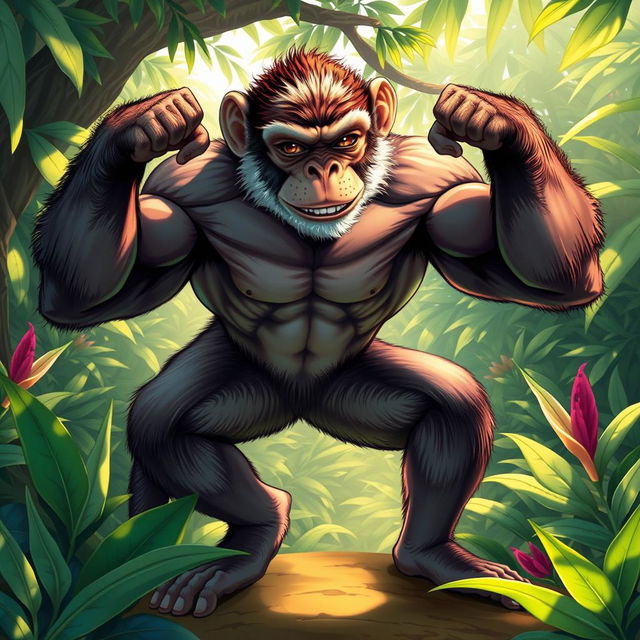 A highly detailed illustration of a muscular monkey, showcasing its impressive physique and strength