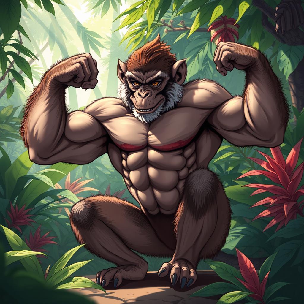 A highly detailed illustration of a muscular monkey, showcasing its impressive physique and strength