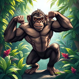 A highly detailed illustration of a muscular monkey, showcasing its impressive physique and strength