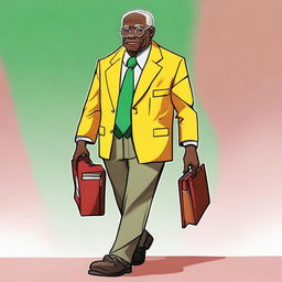 This is a high-quality, full-body digital illustration of a fictional character: a slim, dark-skinned, middle-aged elder from Guyana