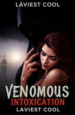 A book cover for 'Venomous Intoxication' by Laviest Cool, featuring a shadowy figure of Julian looming over Maya