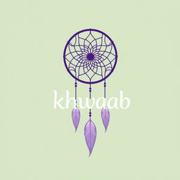 A brand logo featuring a minimalist dream catcher design with intricate details, incorporating the word "khwaab" in a unique, artistic font that flows harmoniously with the design