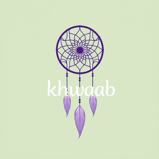 A brand logo featuring a minimalist dream catcher design with intricate details, incorporating the word "khwaab" in a unique, artistic font that flows harmoniously with the design