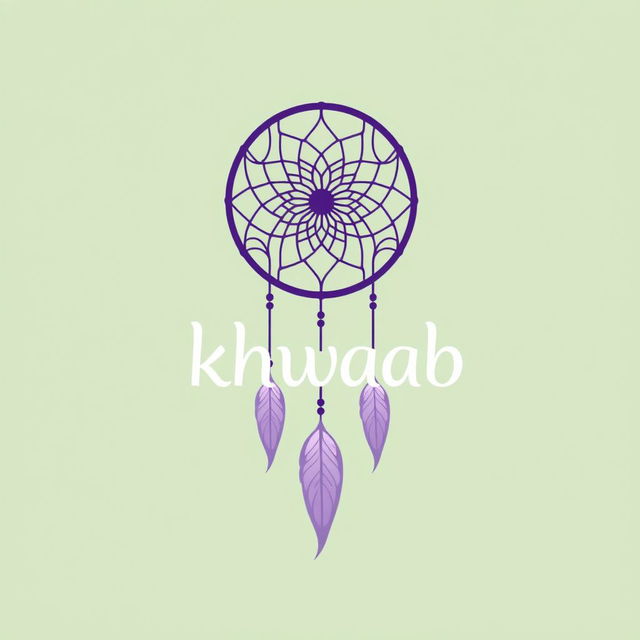 A brand logo featuring a minimalist dream catcher design with intricate details, incorporating the word "khwaab" in a unique, artistic font that flows harmoniously with the design