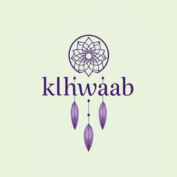 A brand logo featuring a minimalist dream catcher design with intricate details, incorporating the word "khwaab" in a unique, artistic font that flows harmoniously with the design