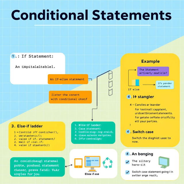 A vibrant educational poster showcasing the concept of conditional statements in C programming