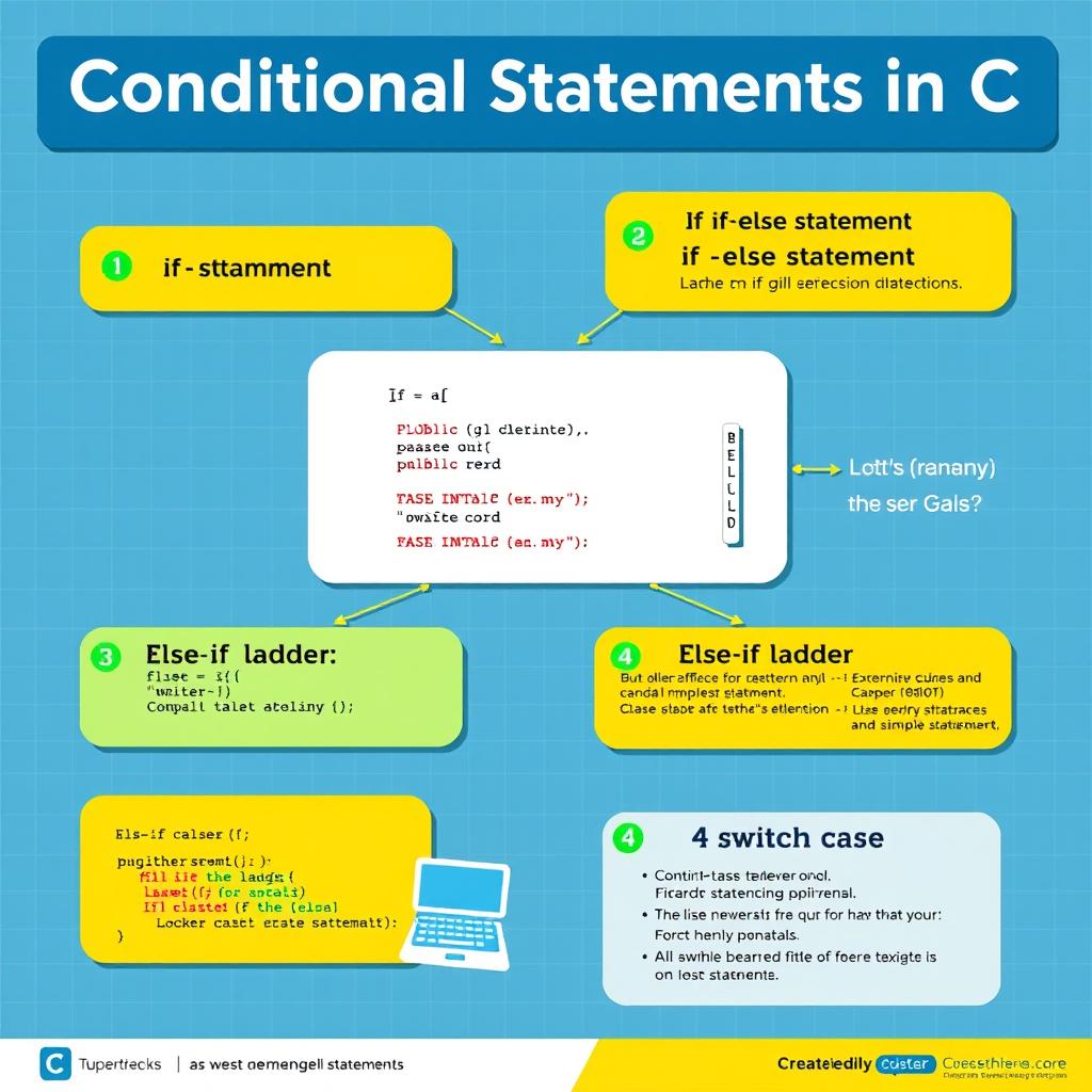 A vibrant educational poster showcasing the concept of conditional statements in C programming