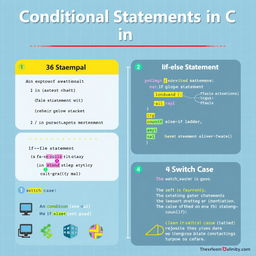 A vibrant educational poster showcasing the concept of conditional statements in C programming