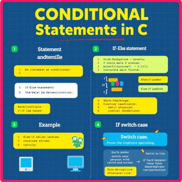 A vibrant educational poster showcasing the concept of conditional statements in C programming