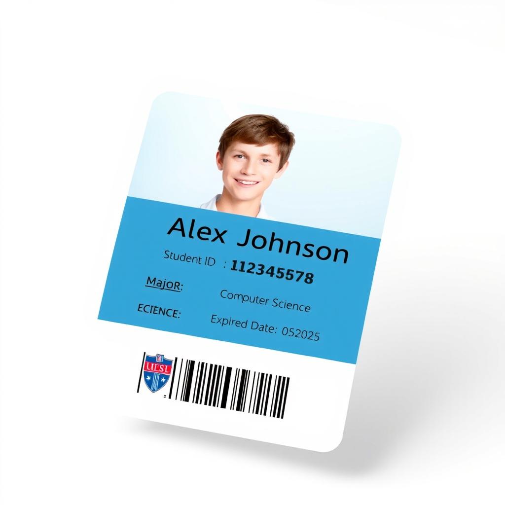 A realistic student ID card design featuring a clean layout