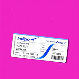 A realistic depiction of an Indigo airline ticket for a flight to Vizag (Visakhapatnam) on December 25, 2024, at 12:00 PM