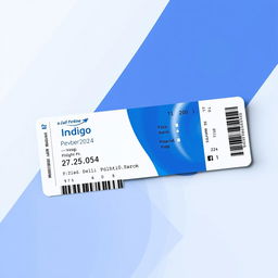 A realistic depiction of an Indigo airline ticket for a flight to Vizag (Visakhapatnam) on December 25, 2024, at 12:00 PM