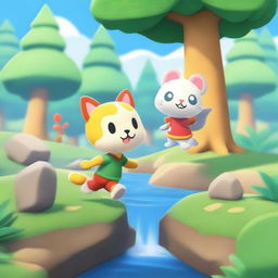 A high-quality digital art image portraying an adventurous cat and a loyal mouse exploring a forest together