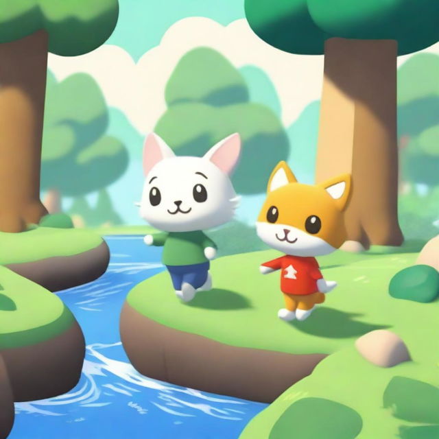 A high-quality digital art image portraying an adventurous cat and a loyal mouse exploring a forest together