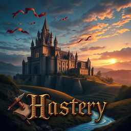A stunning fantasy and history-themed page design, featuring an elaborate medieval castle set against a twilight sky