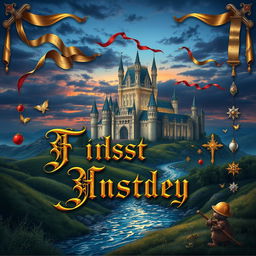 A stunning fantasy and history-themed page design, featuring an elaborate medieval castle set against a twilight sky