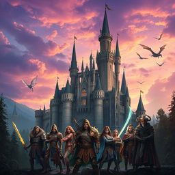 A visually stunning blend of fantasy and history, featuring a majestic castle surrounded by an enchanted forest