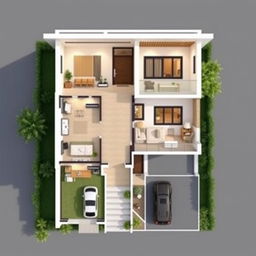 A detailed architectural plan for a modern three-story house, with a total area of 90 square meters