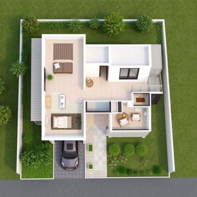 A detailed architectural plan for a modern three-story house, with a total area of 90 square meters