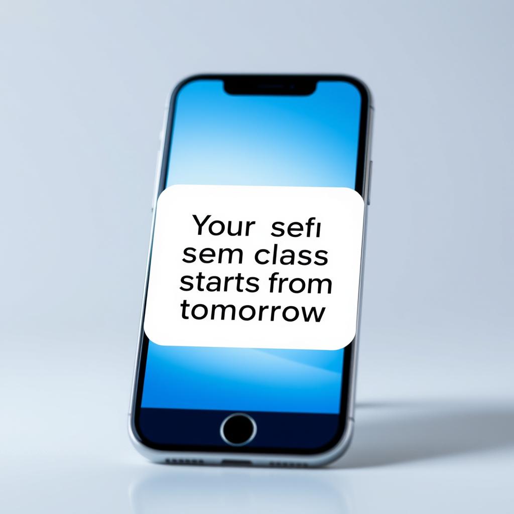 A visually appealing iPhone popup message design that reads, "Your last sem class starts from tomorrow