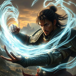 An intense scene depicting a skilled fighter engaged in a powerful soul-infused battle, surrounded by swirling ethereal energy that represents their spirit