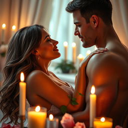 A romantic scene featuring an intimate couple in a passionate embrace, showcasing their deep connection and affection for each other
